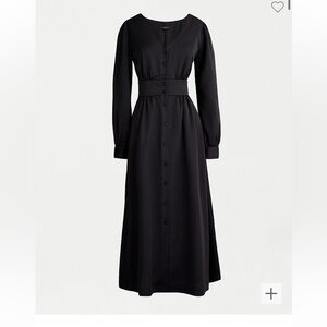 J. Crew Black Pleated Midi Gown with Bishop Sleeves